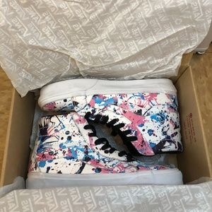 Blue and Pink Paint Splatter Women's 5.5 SK8-HI Vans